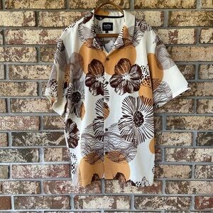 Malibu Beach Club Shirt Size XL Tropical Brown & Gold Excellent Condition!
